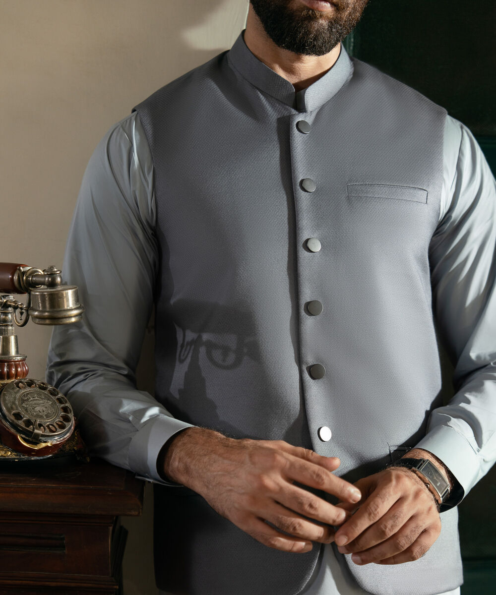 Men's Stitched Tropical Suiting Grey Waistcoat