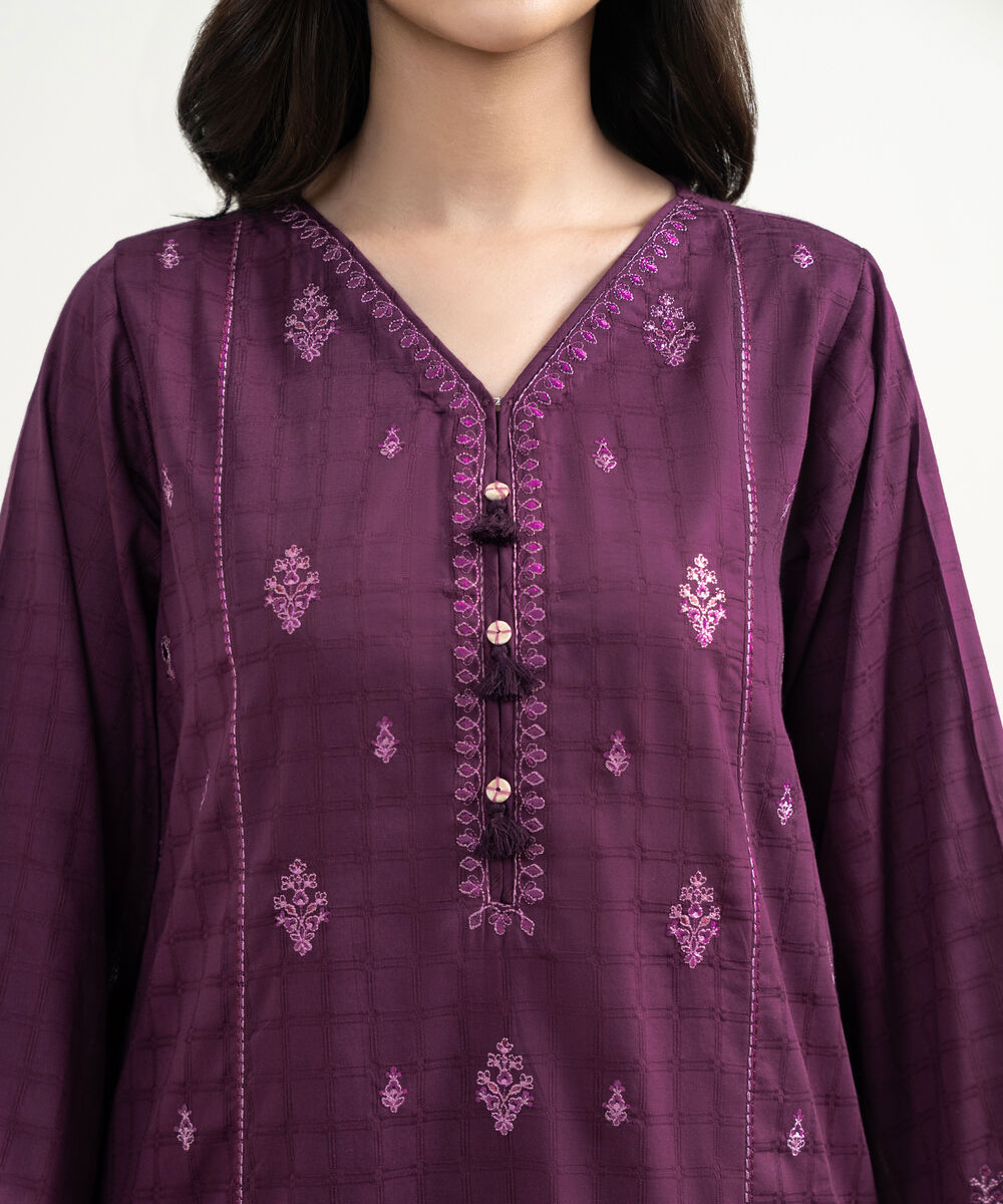 Women's RTW Dobby Embroidered Purple 3 Piece Suit