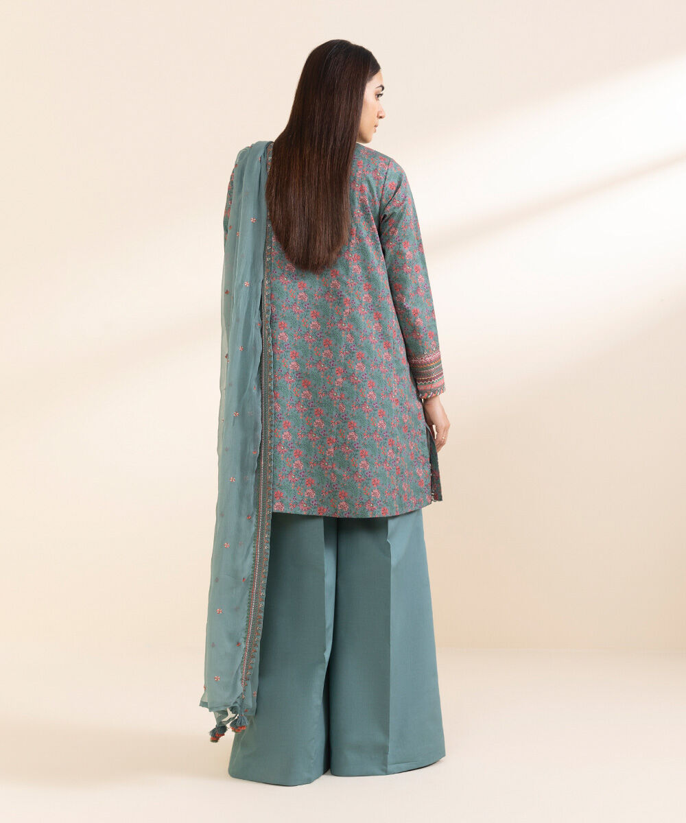 Unstitched Women's Embroidered Lawn Blue Three Piece Suit