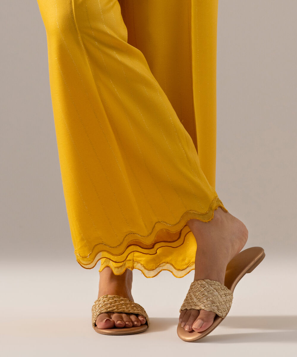 Women's RTW Dobby Crepe Lurix Solid Yellow Culotte