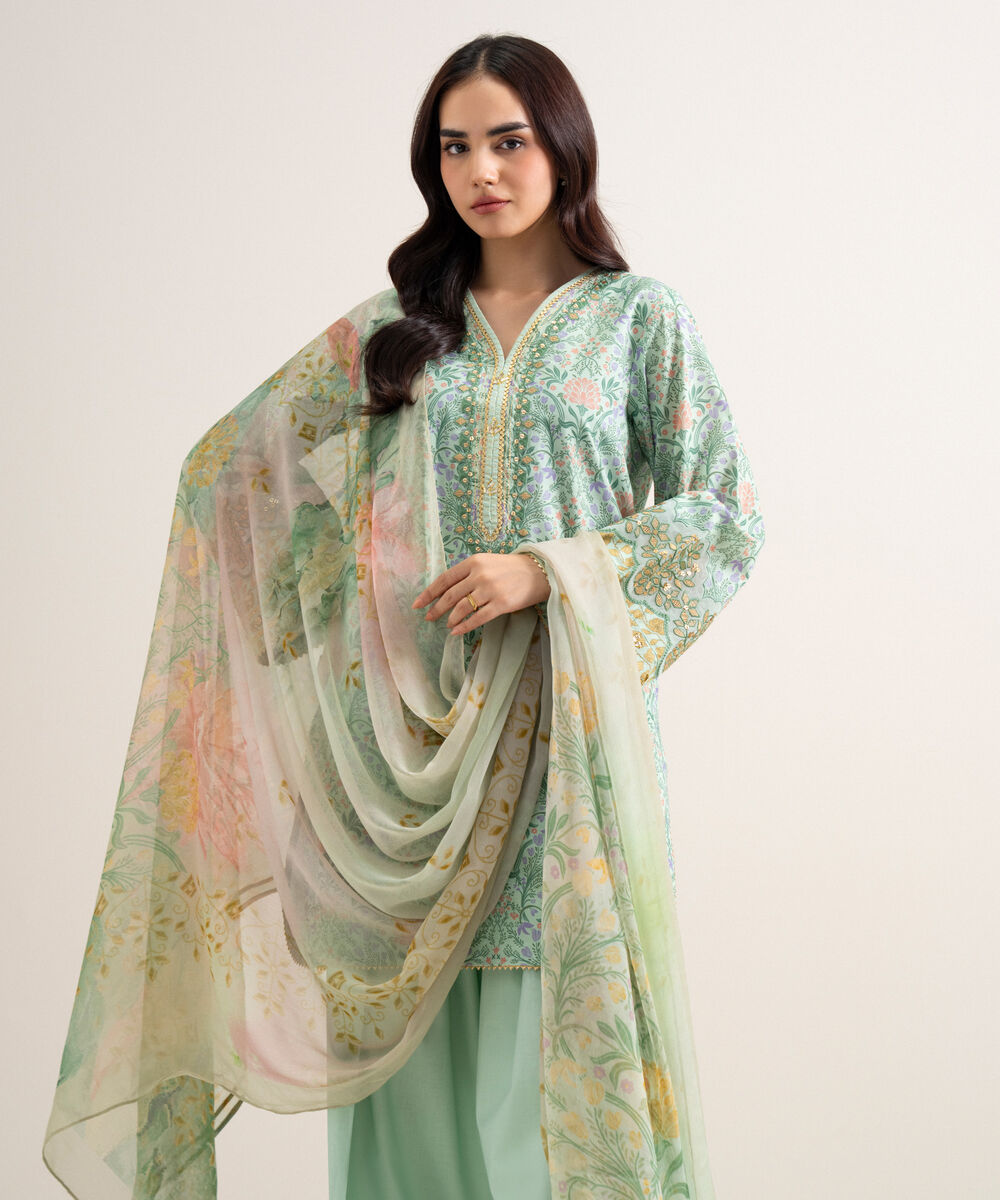 Women's Unstitched Lawn Embroidered Blue
