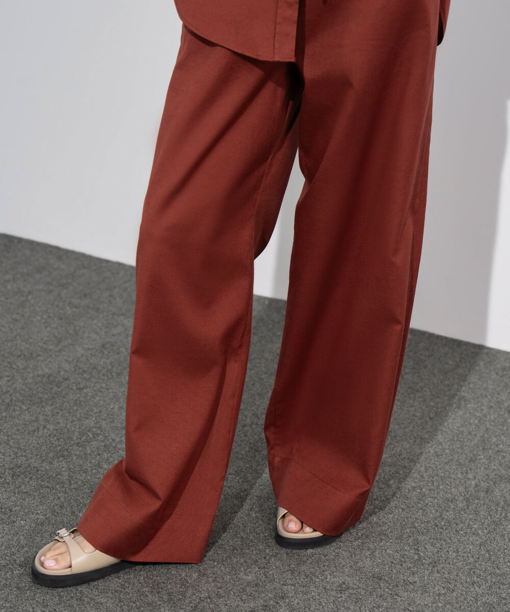 Women's Western Wear Maroon Linen Blend Pull On Trousers