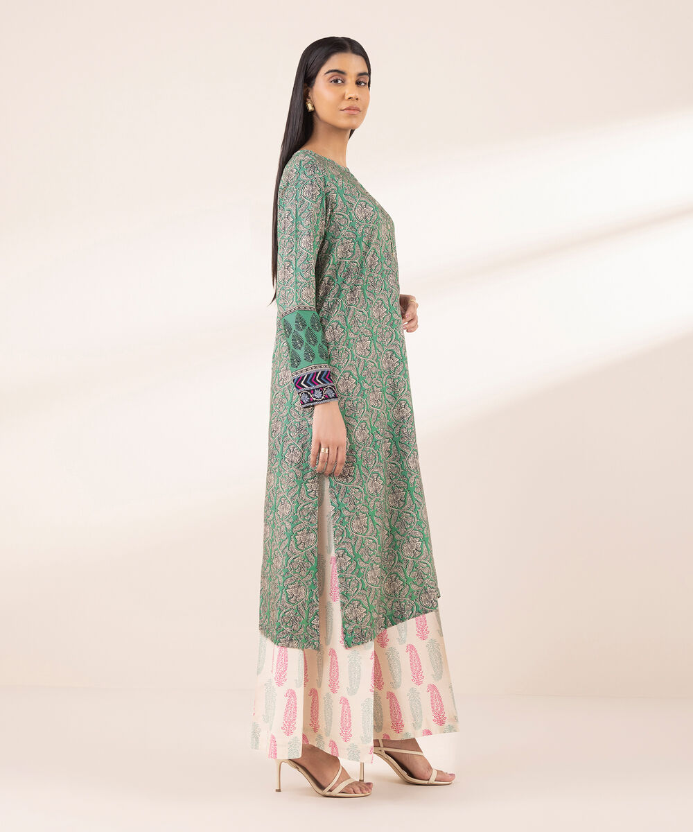Women's RTW Arabic Lawn Green Printed A-Line Shirt