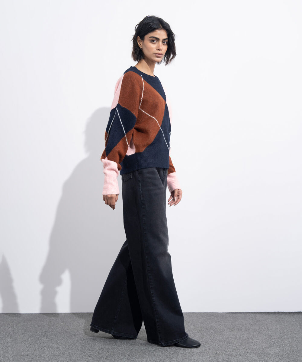 Women's Western Wear Multi Oversized Diamond Knit Sweater