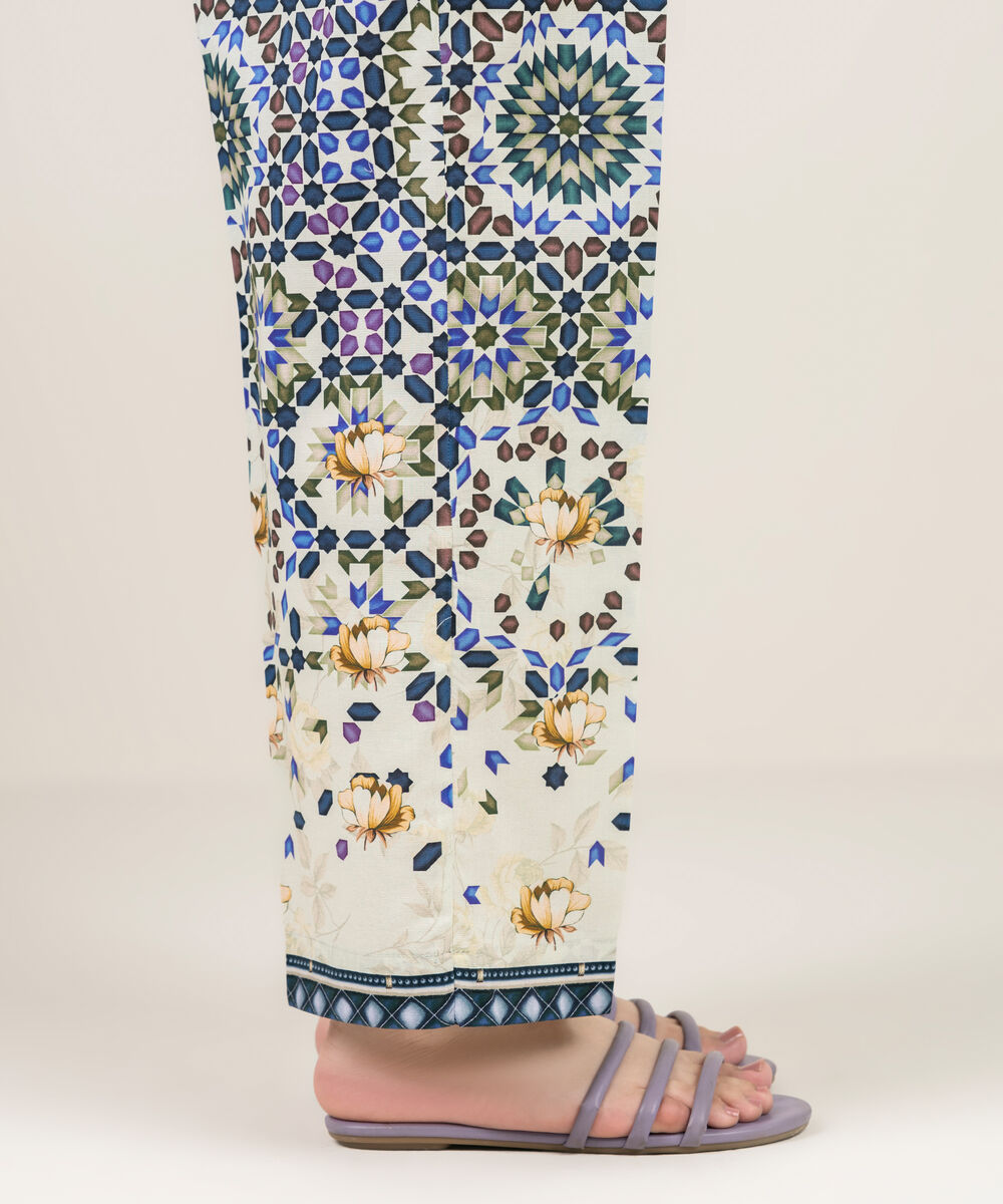 Women's RTW Cambric Printed Mint Green Straight Pants