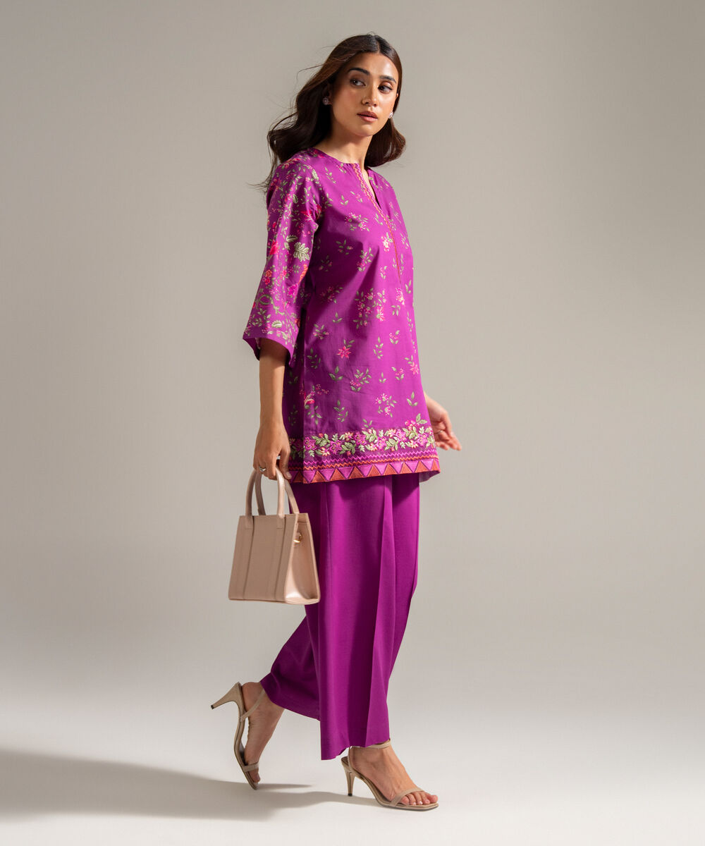 Women's RTW Cambric Embroidered Plum 2 Piece Suit