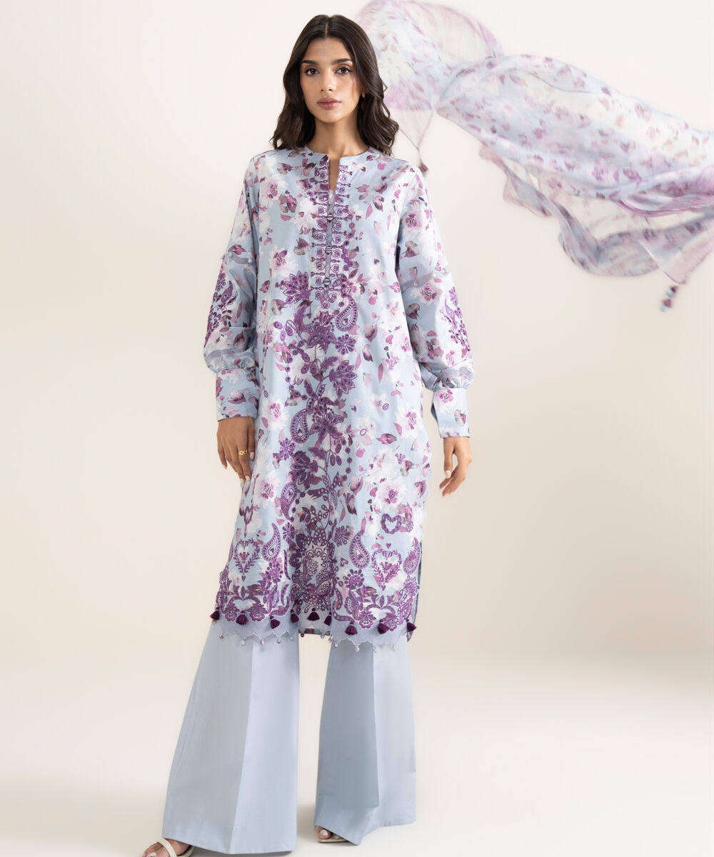 Women's Unstitched Lawn Embroidered Purple 3 Piece Suit