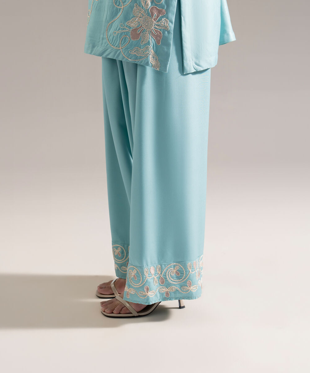 Women's RTW Viscose Marina Solid Blue Farshi Shalwar