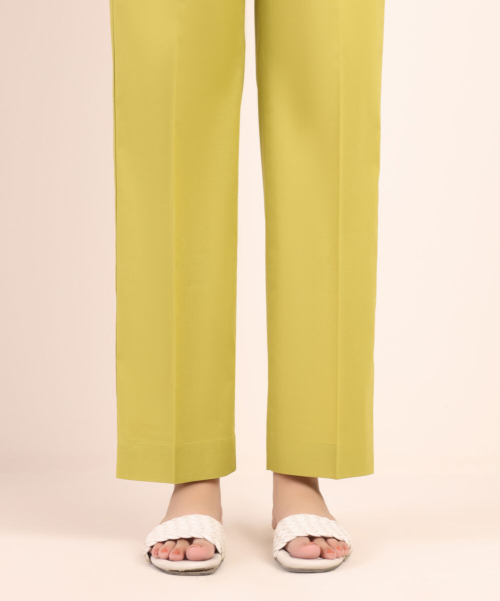 Women's RTW Cambric Yellow Solid Straight Pants