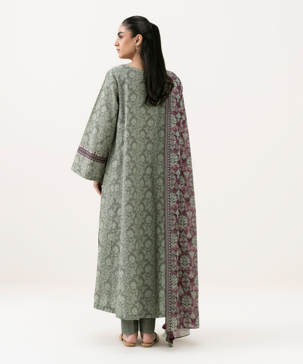 Women's Unstitched Light Khaddar Printed Grey 3 Piece Suit