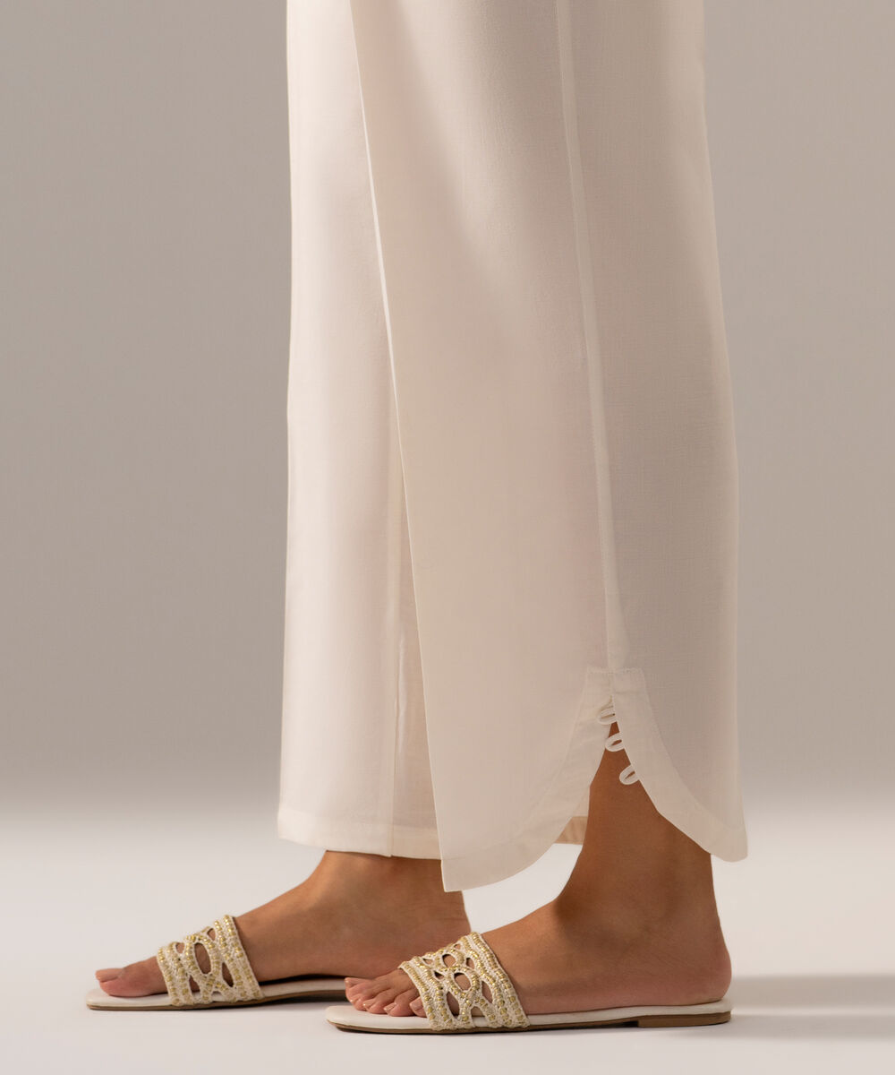 Women's RTW Cambric Solid Off White Culotte