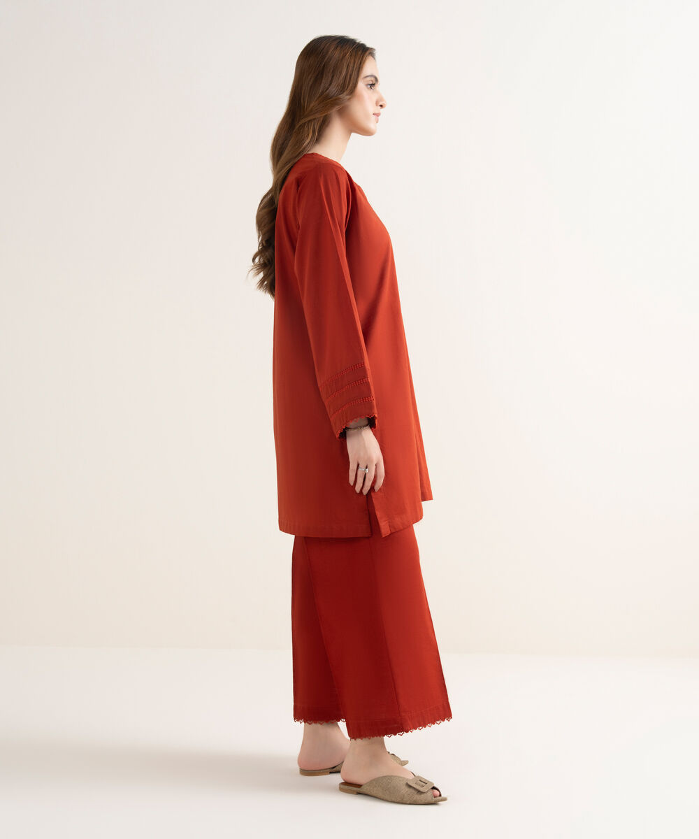 Women's RTW Khaddar Solid Boxy Orange Shirt