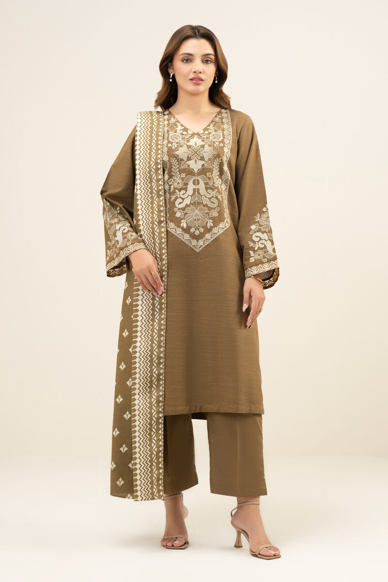 3 Piece - Embroidered Khaddar Suit
