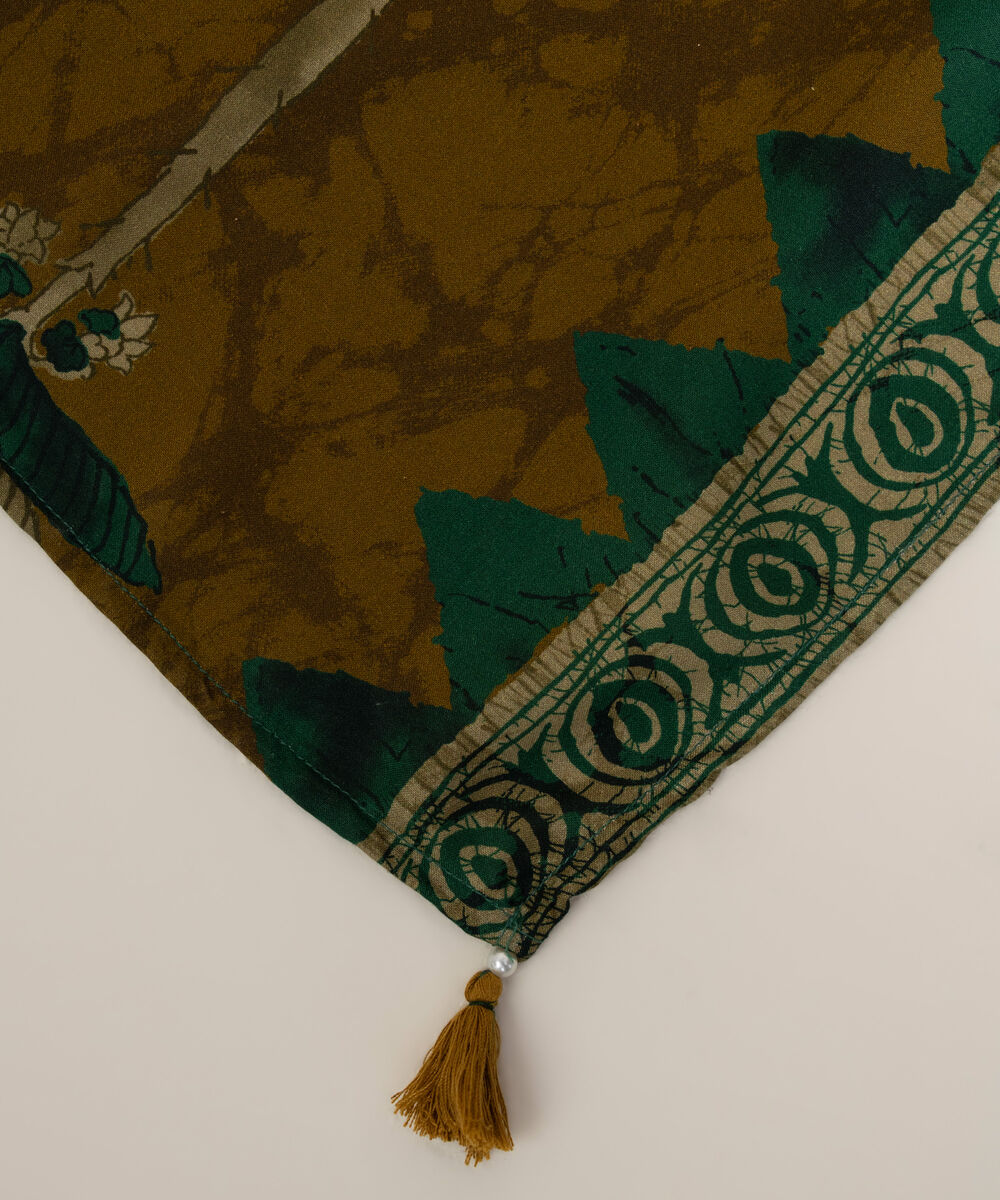 Printed Linen Olive Green Dupatta
