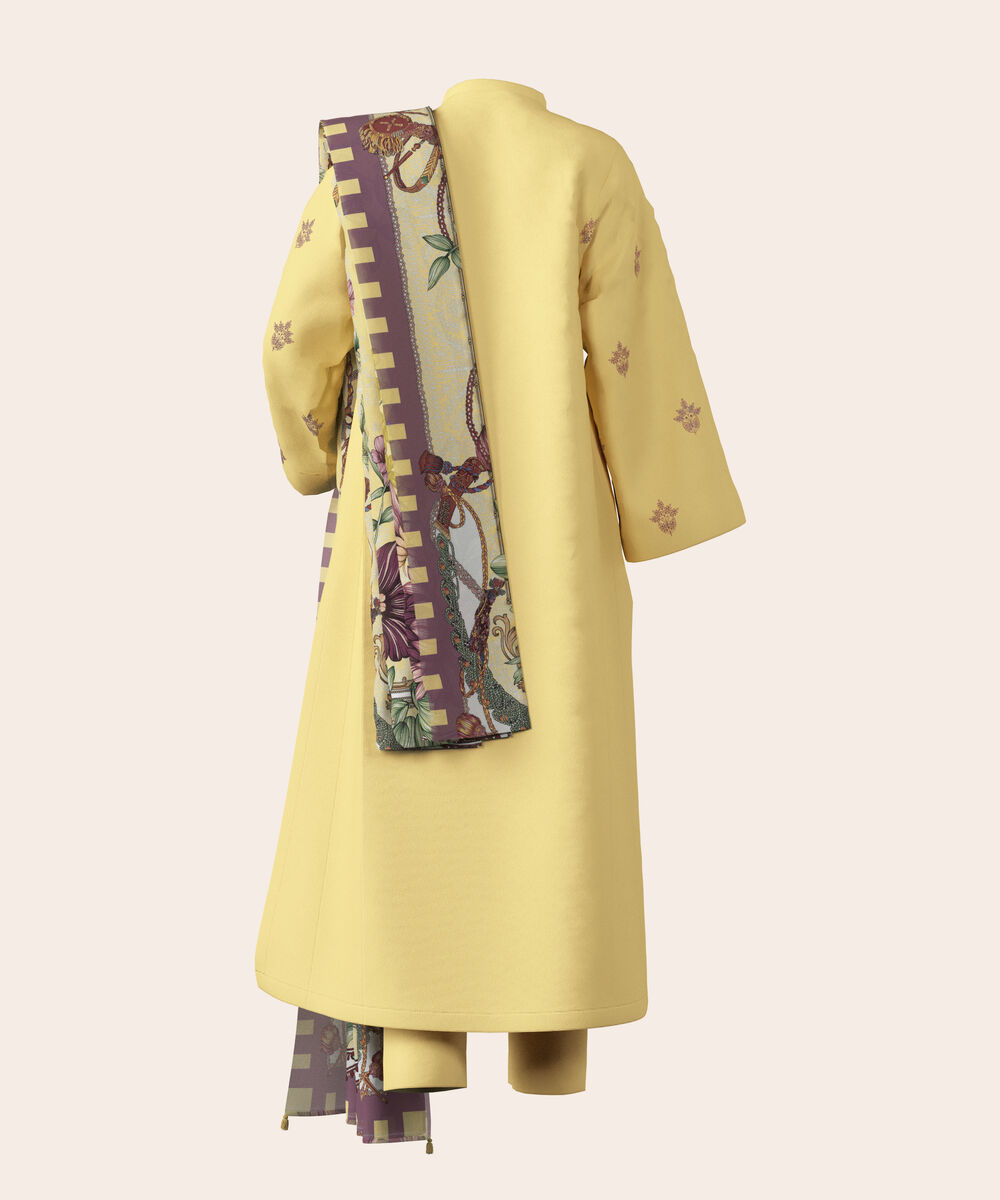Women's Unstitched Lawn Dull Yellow  Embroidered 3 Piece Suit