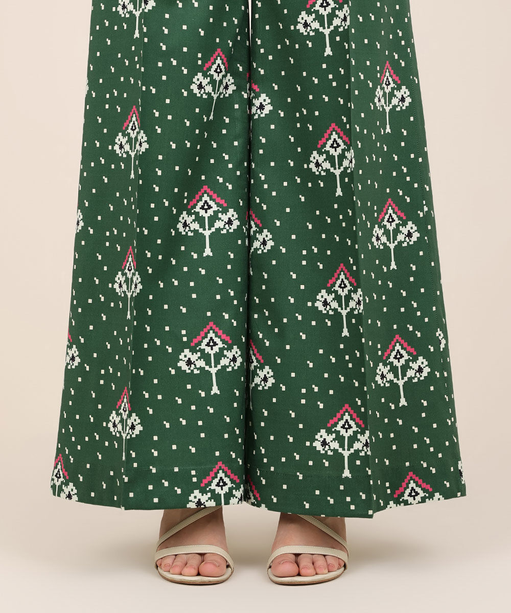 Women's RTW Cotton Viscose Green Printed Flared Pants