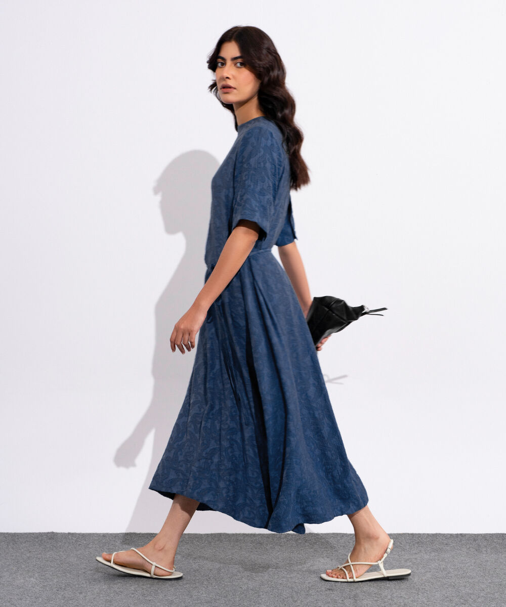 Women's Blue Textured Maxi Dress