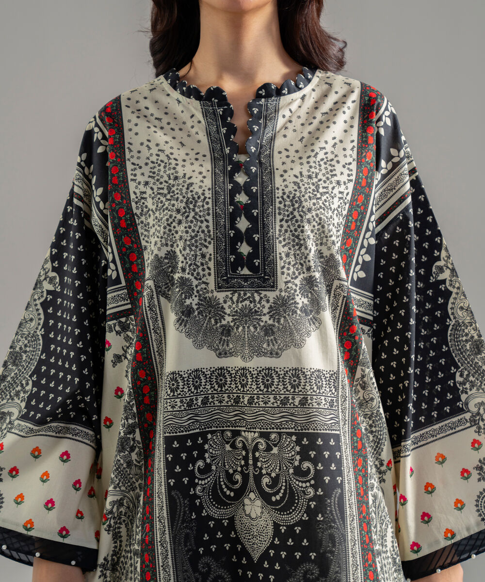 Women's RTW Lawn Printed Off White 2 Piece Suit