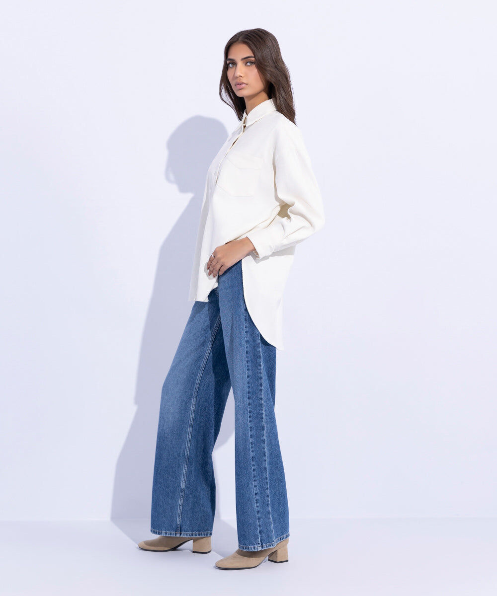 Woman - White Corduroy Oversized Shirt