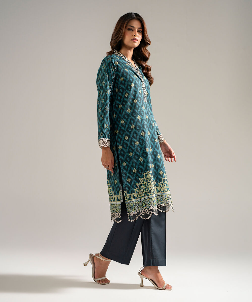 Women's RTW Cambric Embroidered Beige 2 Piece Suit