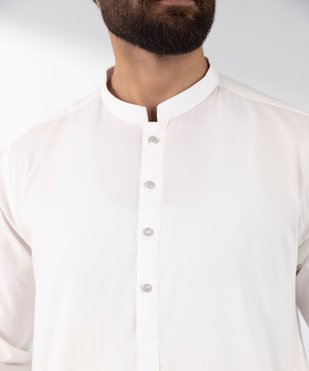 Men's Stitched 2 PC White Cotton Suit