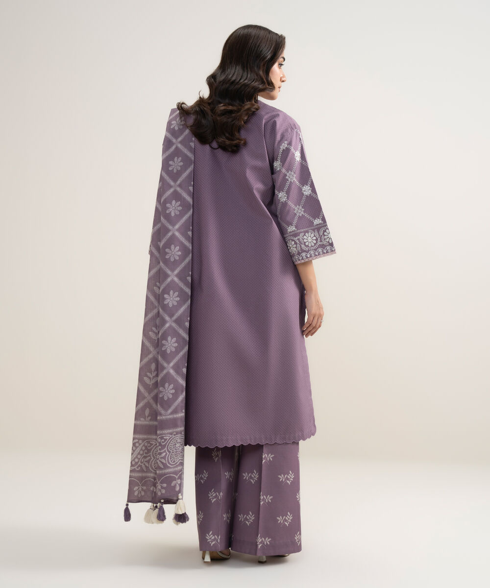 Women's Unstitched Dobby Embroidered Purple 3 Piece Suit
