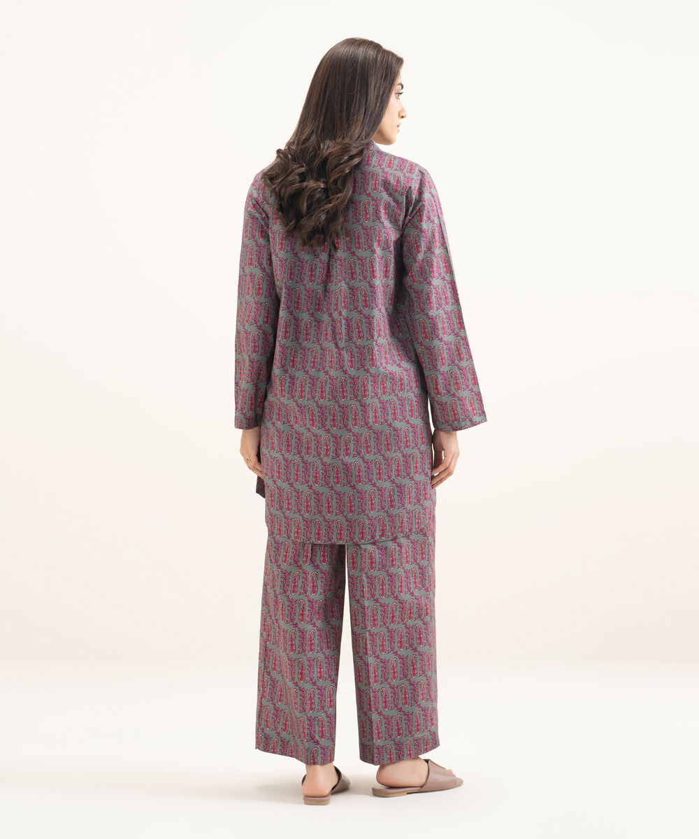 Women's RTW Cambric Printed Grey Straight Shirt