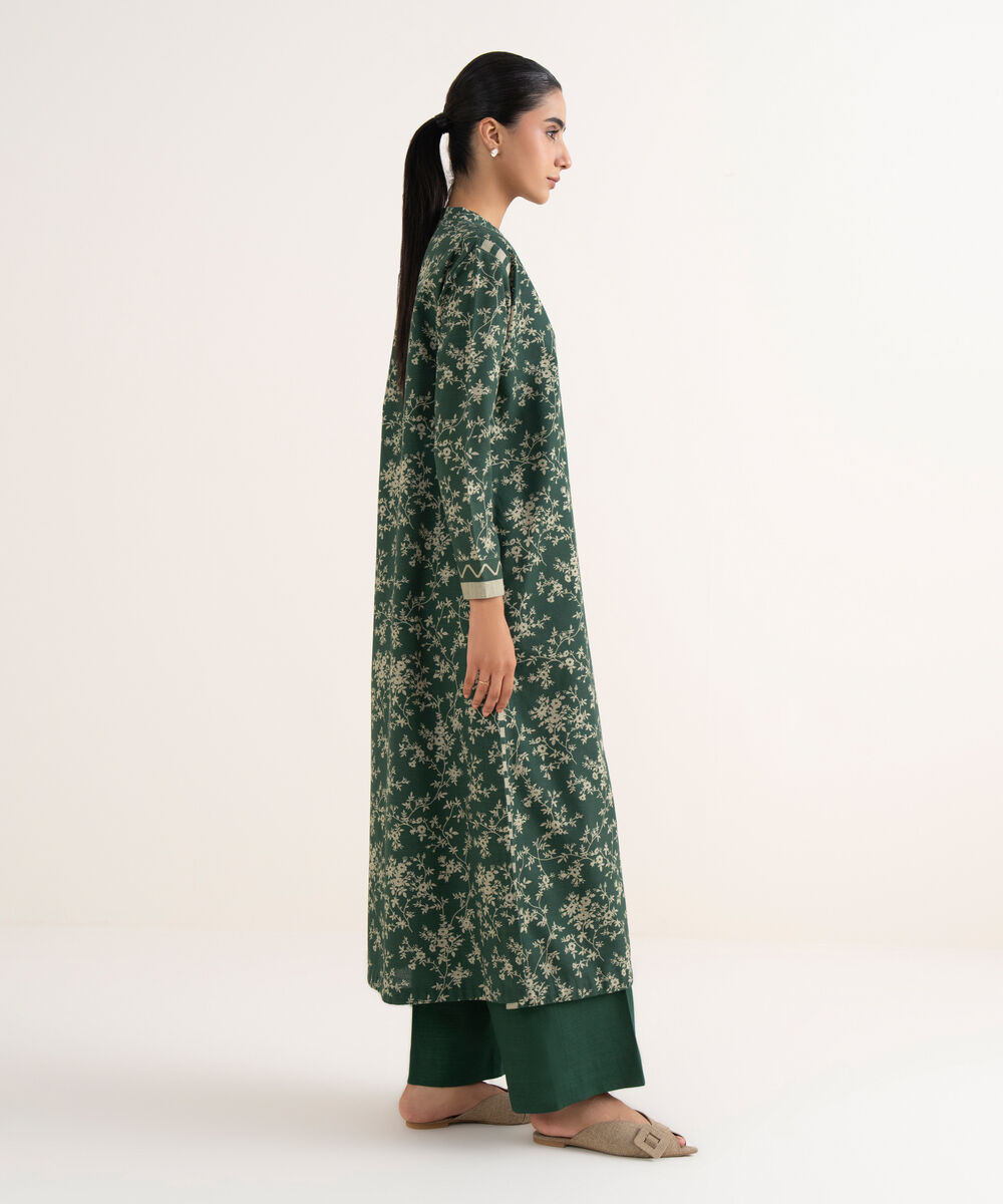 Women's Unstitched Light Khaddar Printed Green Two Piece Suit