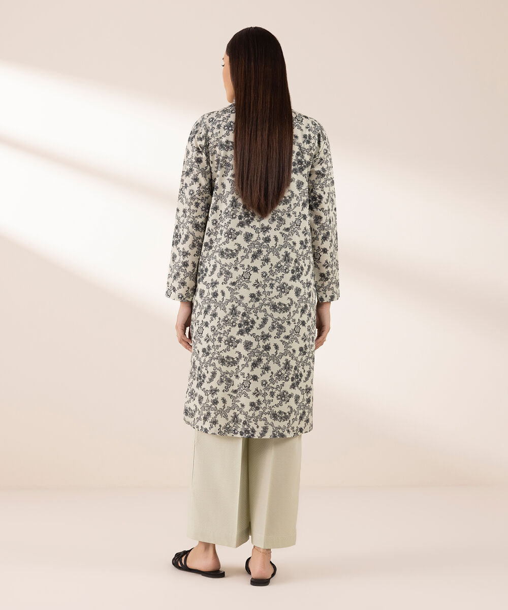 Women's RTW Dobby Grey Printed A-Line Shirt