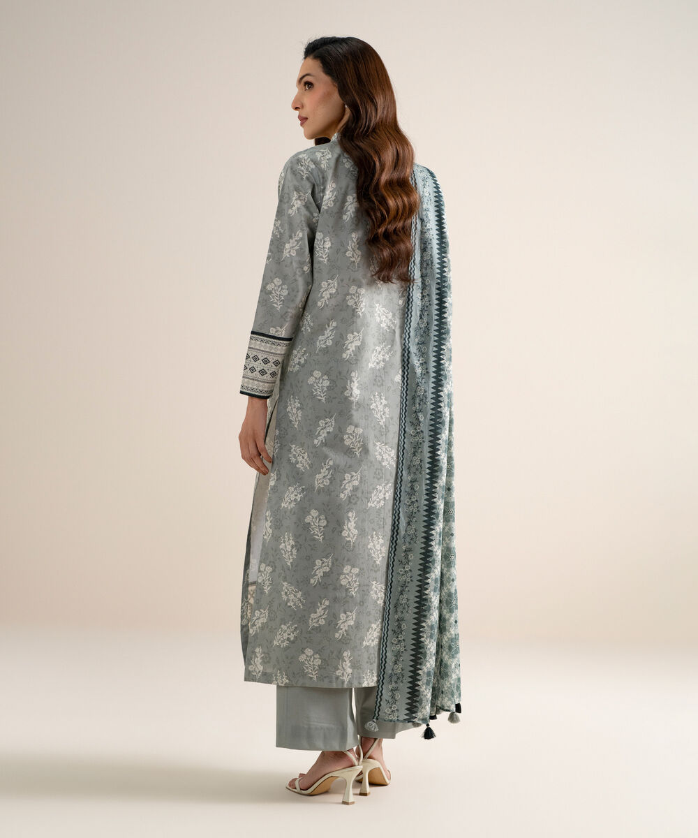 Women's Unstitched Lawn Embroidered Grey