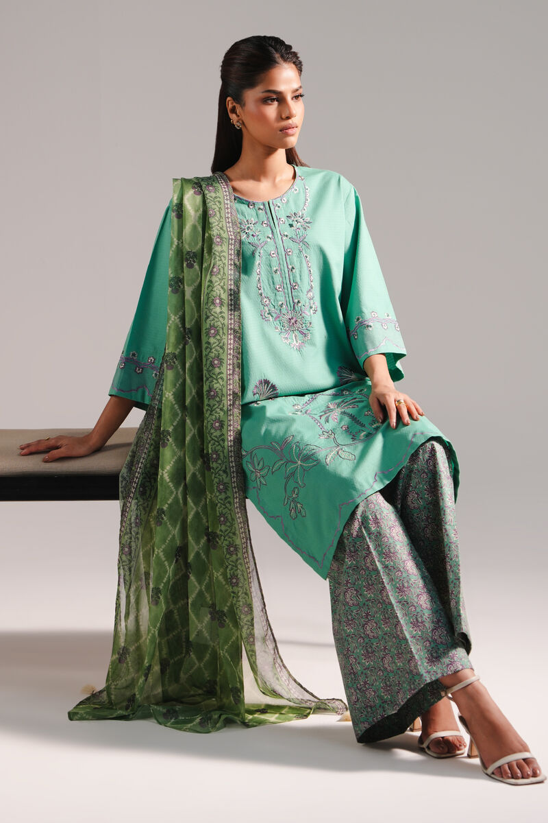 3 Piece - Embroidered Dobby Suit