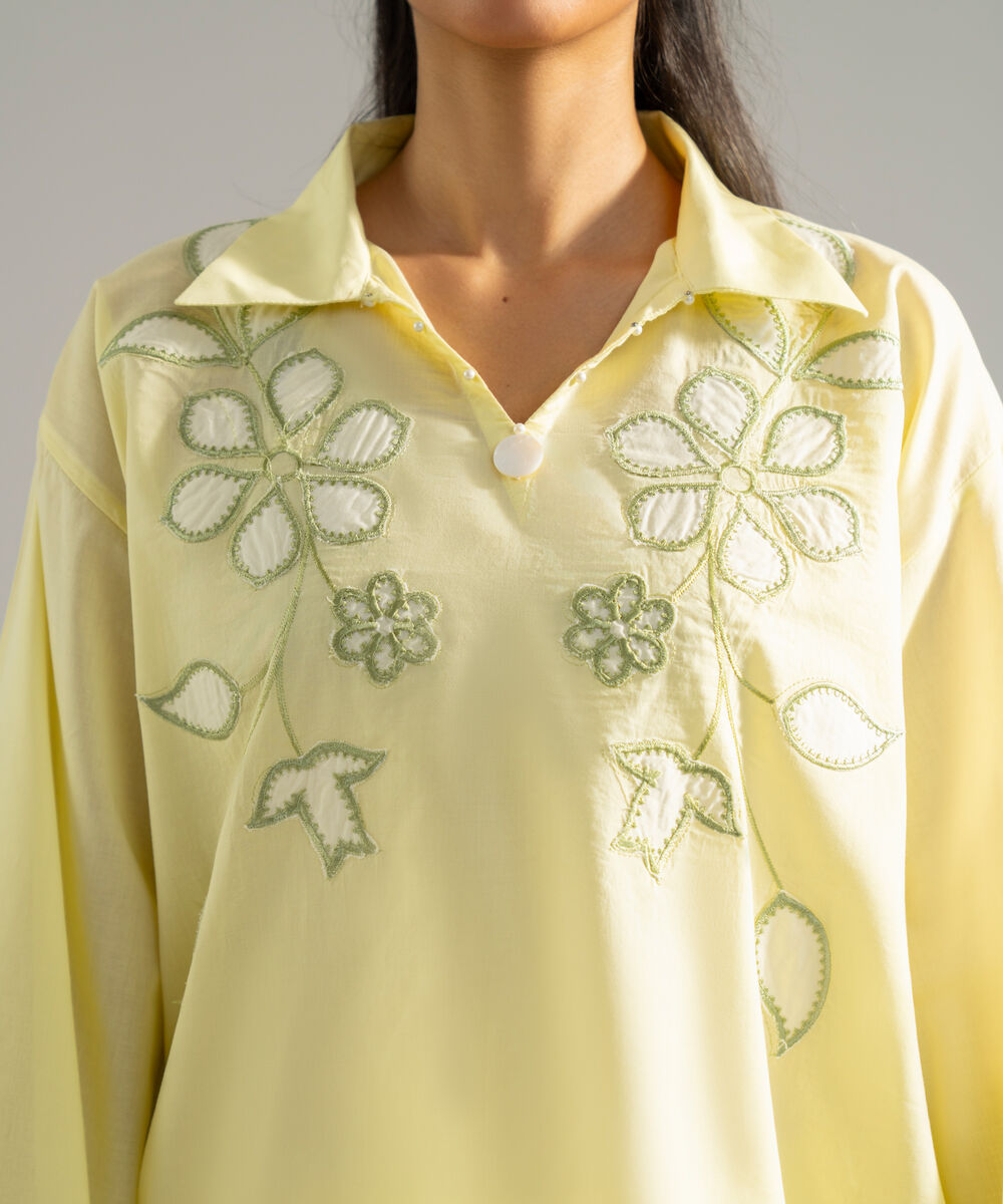 Women's RTW Lawn Solid Embroidered Pale Yellow 2 Piece Suit