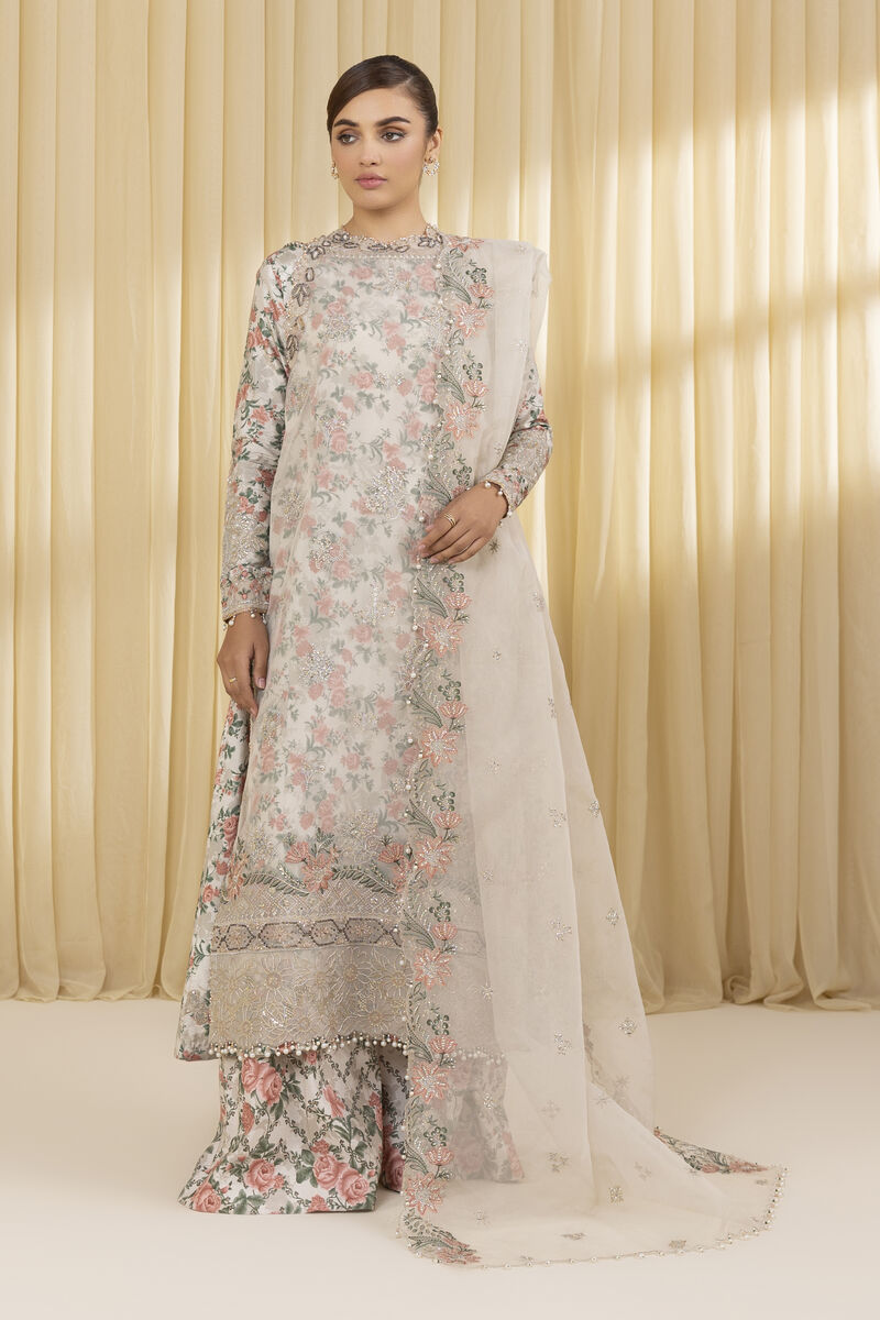 3 Piece - Embroidered Organza Suit