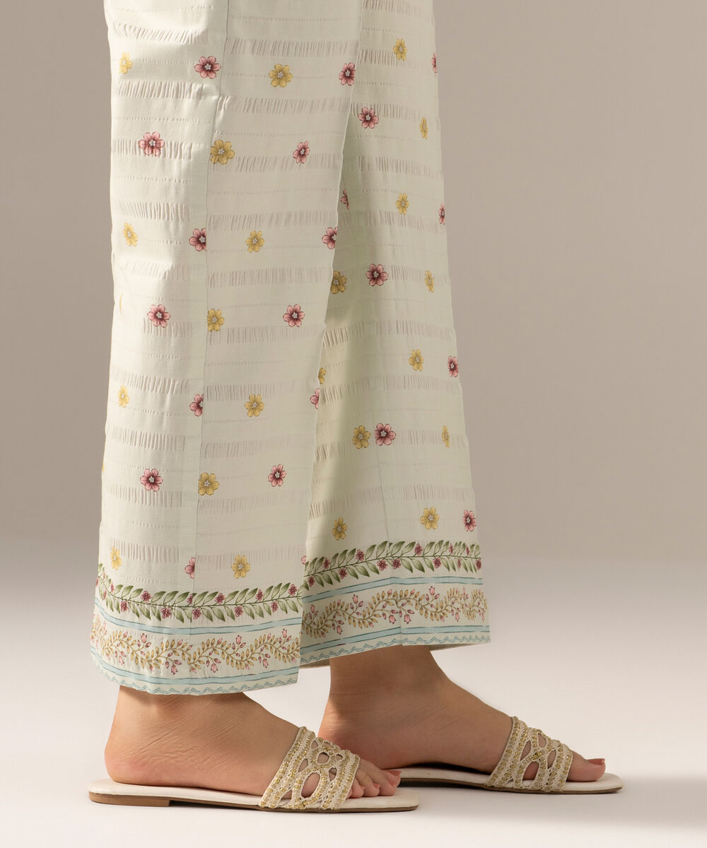 Women's RTW Seersucker Printed Green Straight Pants