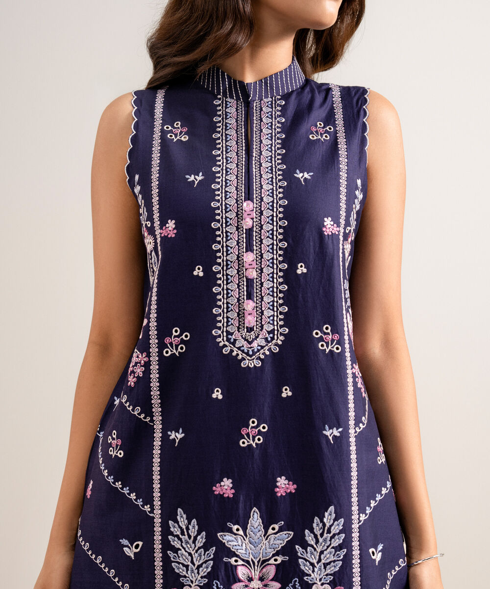 Women's Unstitched Embroidered Cotton Viscose Purple 3 Piece Suit