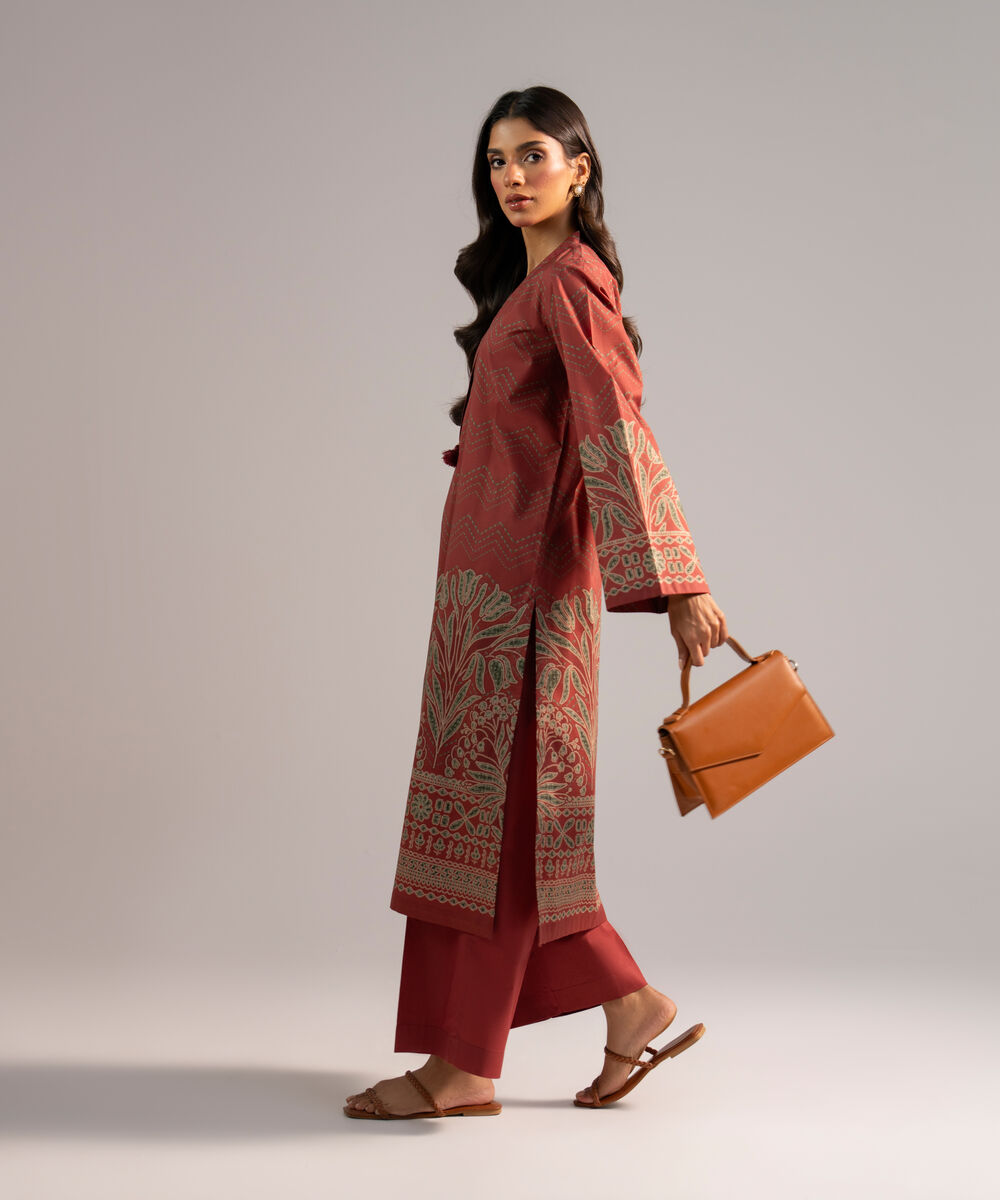 Women's RTW Lawn Solid Maroon 2 Piece Suit