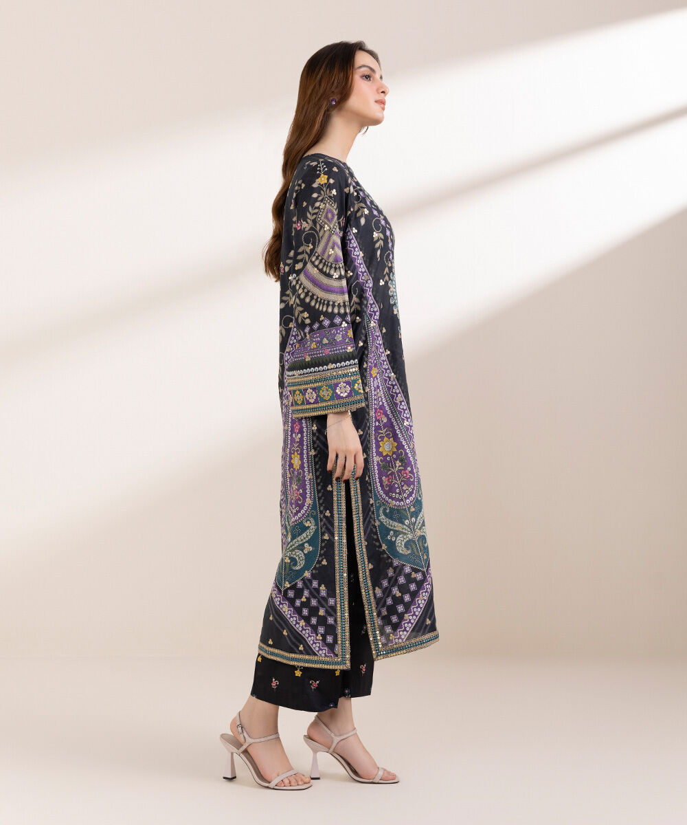 Women's Pret Lawn Black Embroidered A-Line Shirt