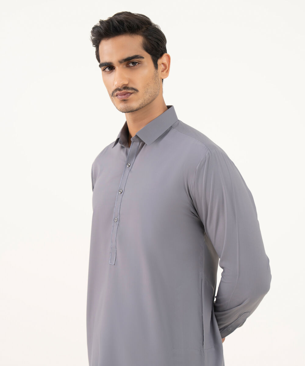Men's Oxford Embroidered Grey Kurta Shalwar