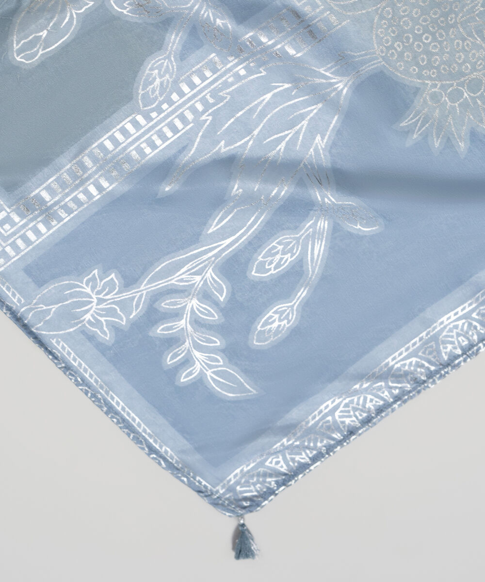 Women's RTW Blended tissue Printed Blue Dupatta
