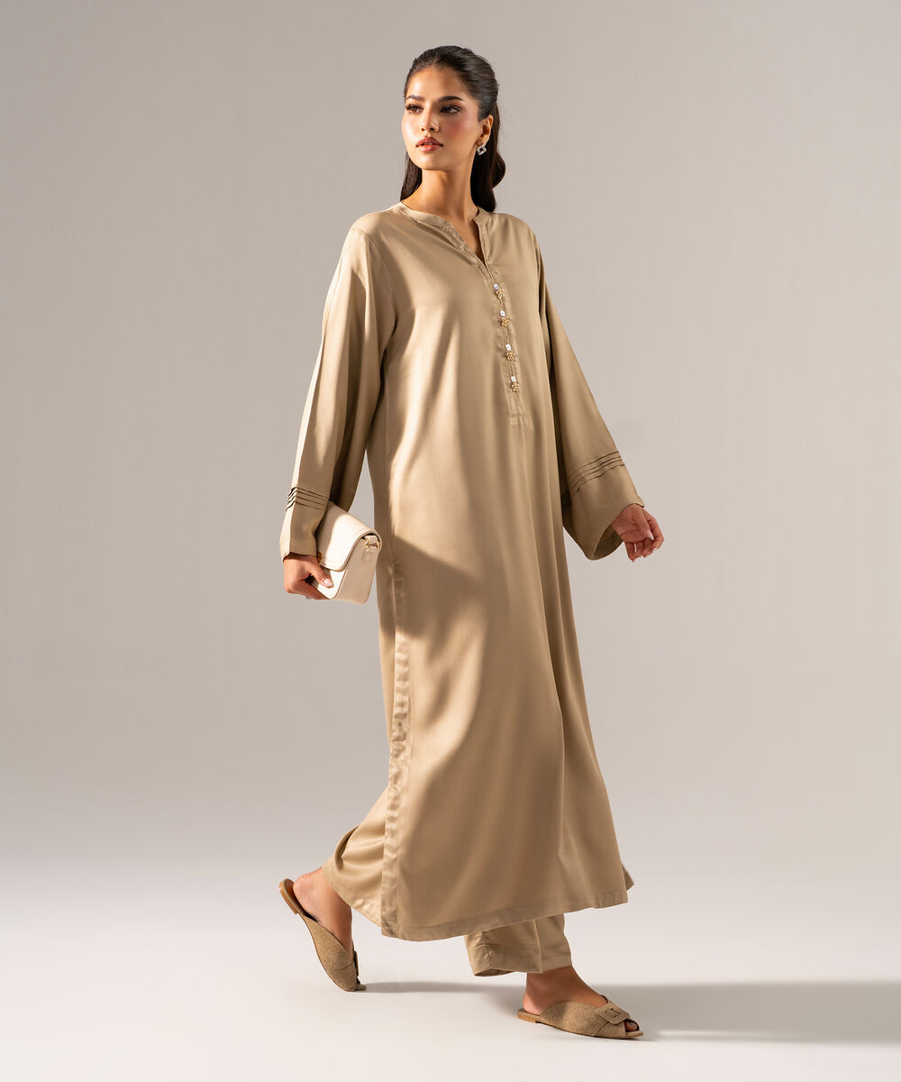 Women's RTW Bedford Solid Beige 2 Piece Suit