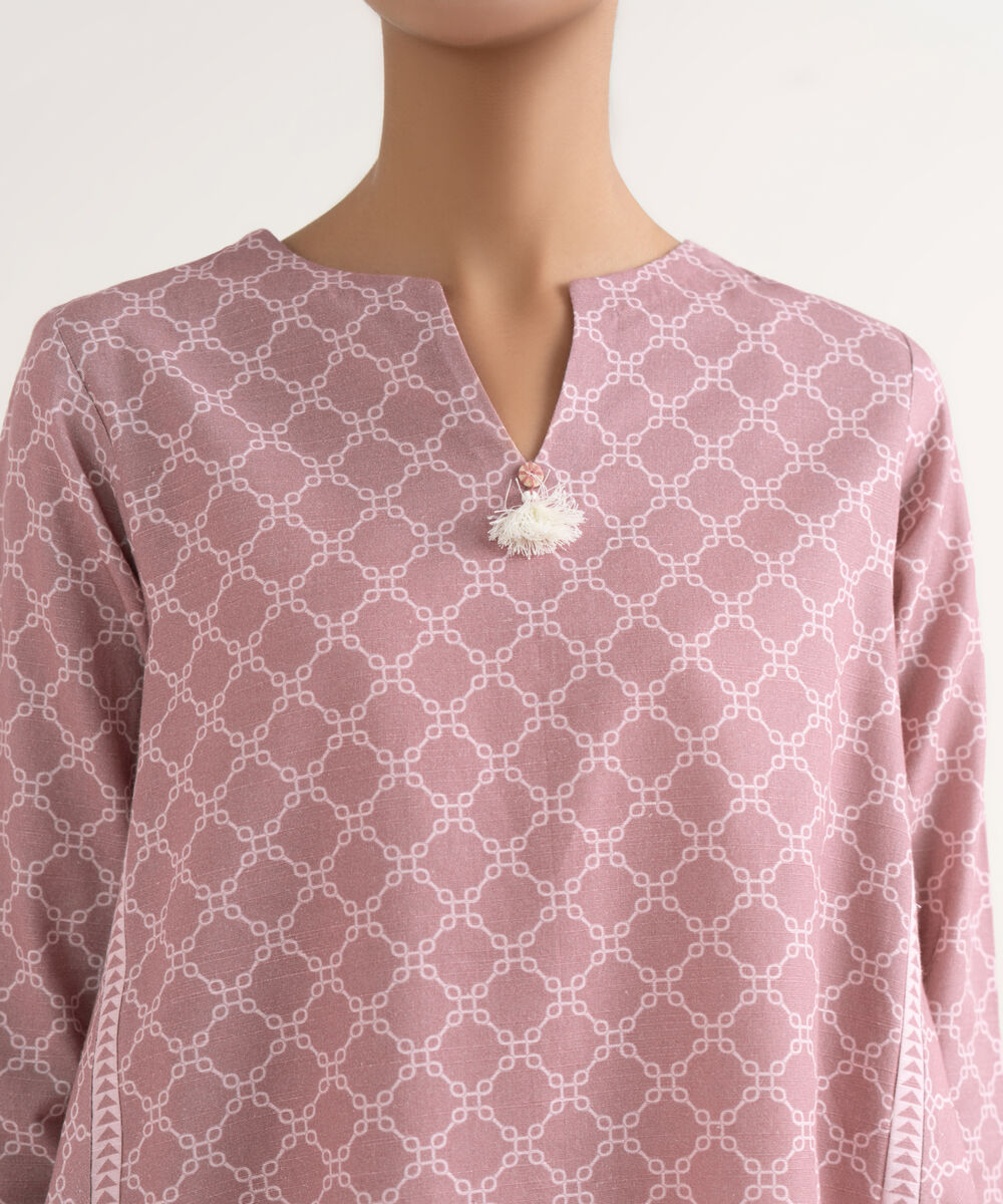 Women's Unstitched Lawn Printed Pink Two Piece Suit