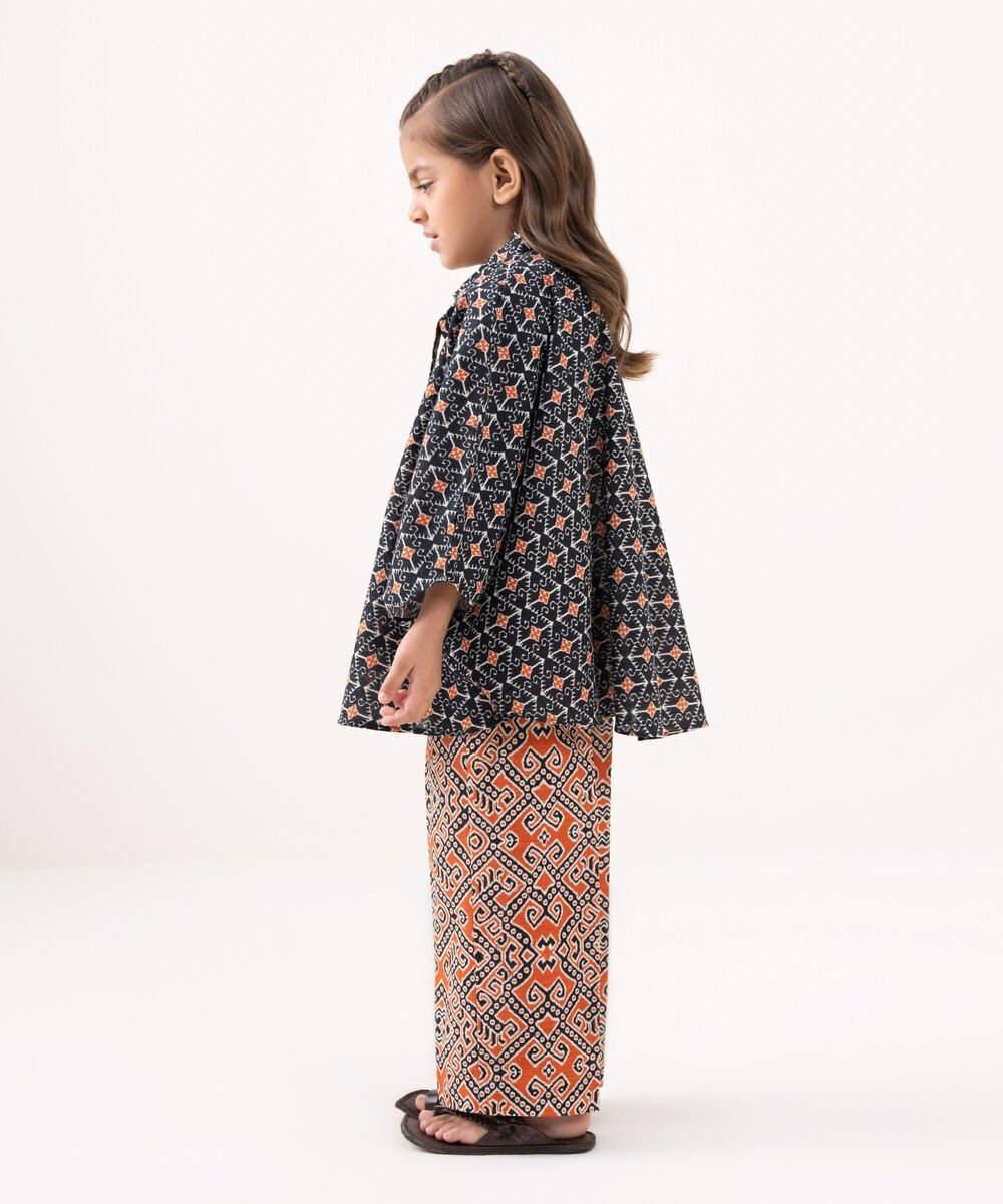 Girl's Light Khaddar Printed Black 2 Piece Suit
