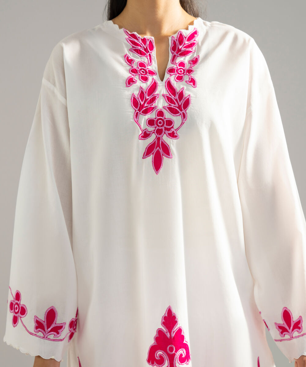 Women's RTW Lawn Solid Embroidered White 2 Piece Suit