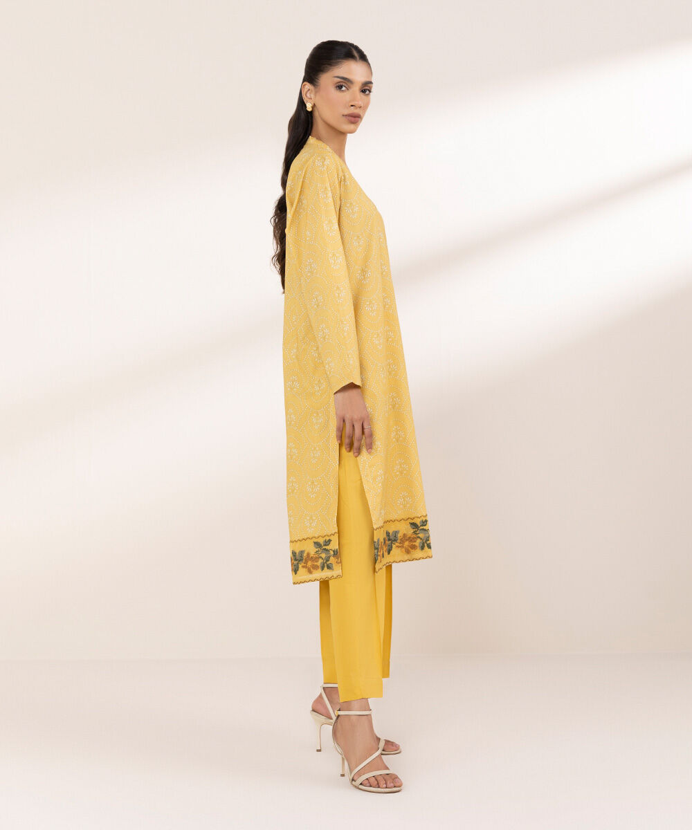 Women's RTW Cross Hatch Yellow Embroidered A-Line Shirt