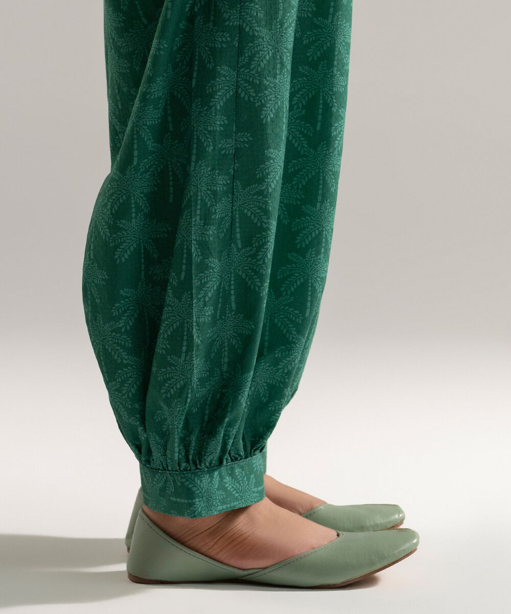 Women's RTW Dobby Printed Green Balloon Pants