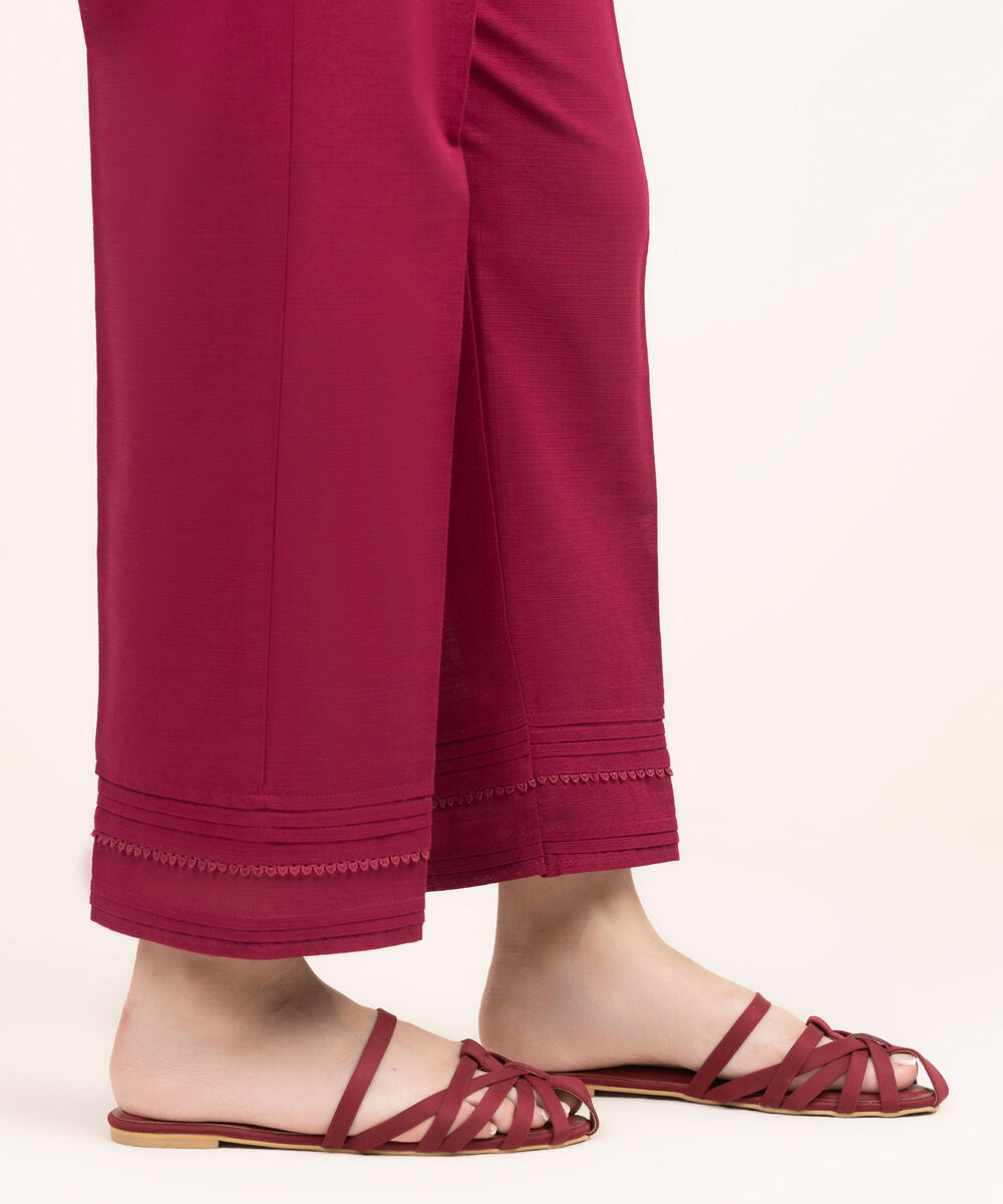 Women's RTW Khaddar Solid Red Straight Pants