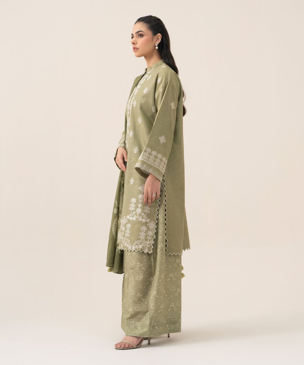 Women's Unstitched Premium Khaddar Embroidered Light Green 3 Piece Suit
