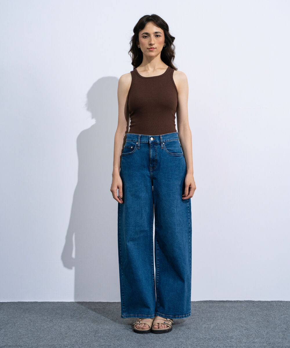 Women's Stone Wash High Rise Straight Jeans