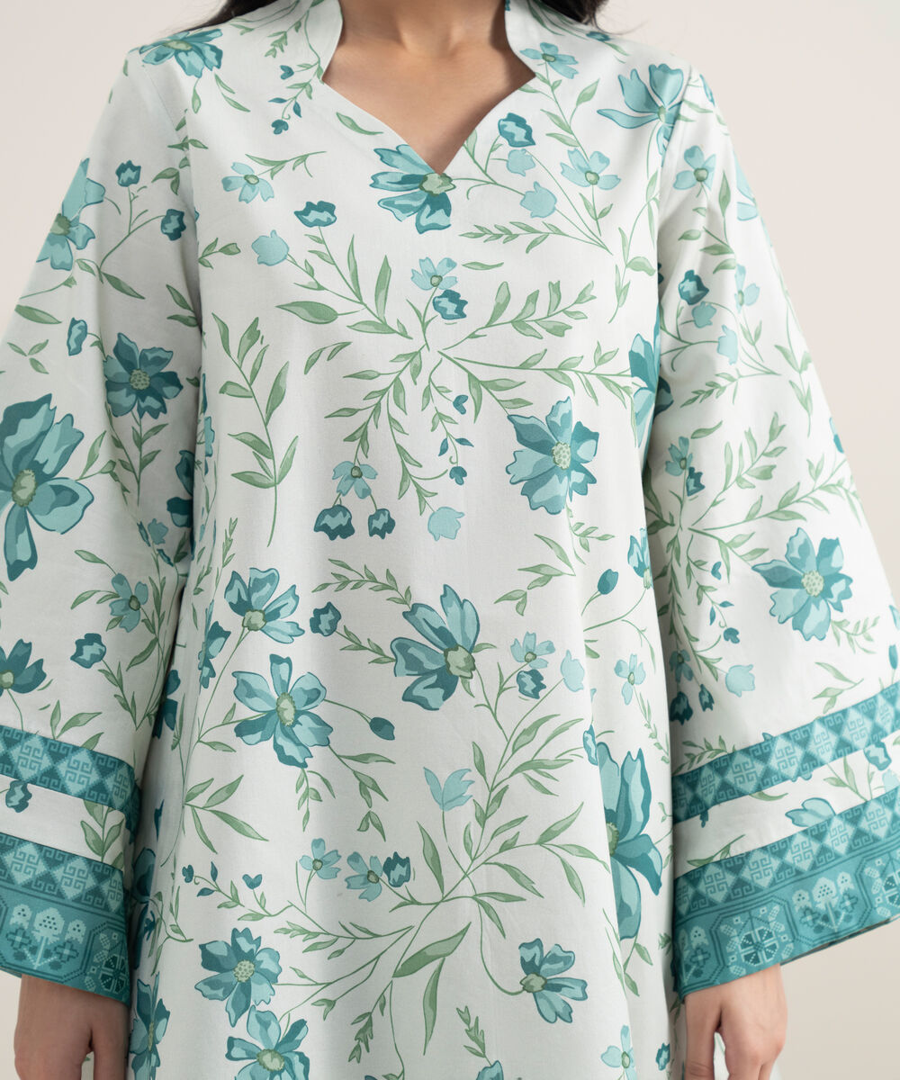 Women's Unstitched Lawn Printed Off White 2 Piece Suit