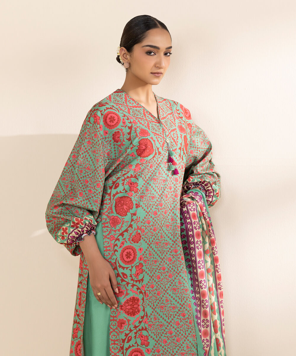 Women's Unstitched Lawn Printed Multi 3 Piece Suit